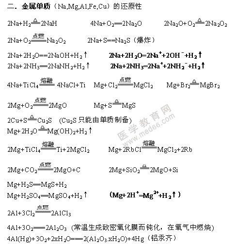 金屬單質(zhì)-無(wú)機(jī)化學(xué)方程式