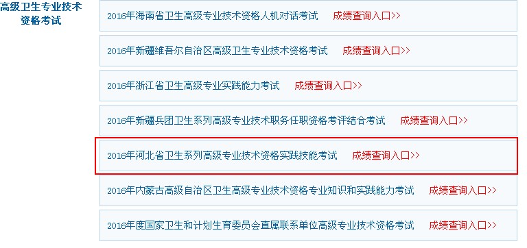 2016年河北衛(wèi)生高級職稱考試成績查詢入口已開通