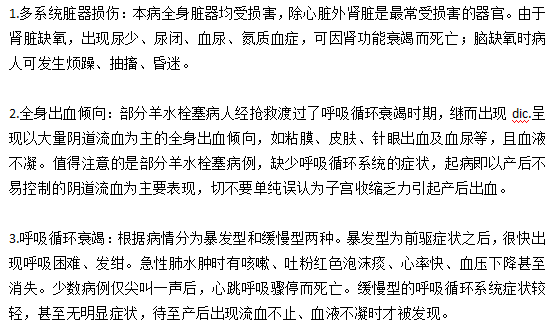 臨床上羊水栓塞的主要癥狀有哪些？
