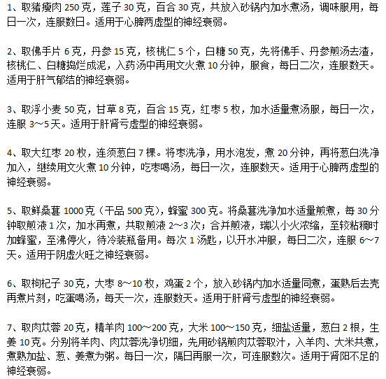 日常生活中常見的神經(jīng)衰弱食療方有哪些？