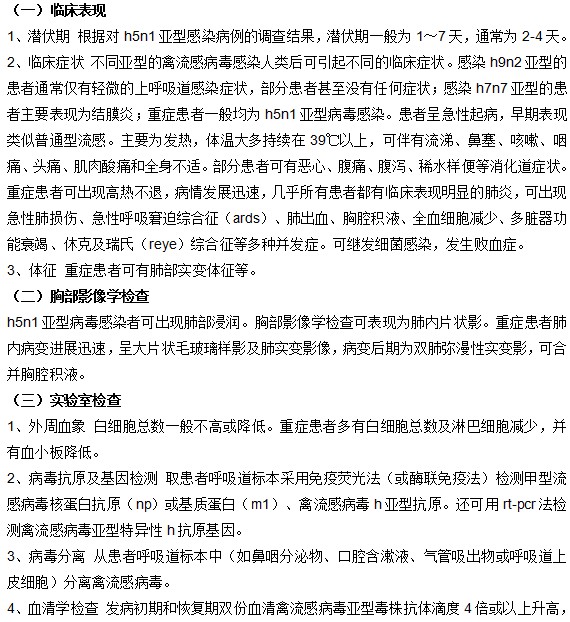 人患上禽流感的臨床特征是什么？
