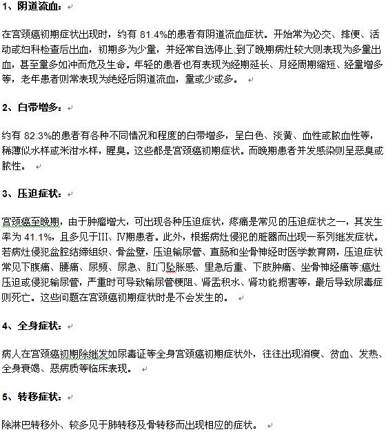 宮頸癌的不良癥狀表現(xiàn)有哪些？