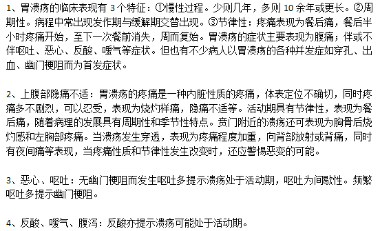 日常生活中胃潰瘍的典型癥狀有哪些？