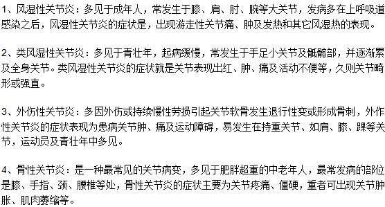 常見(jiàn)關(guān)節(jié)炎的分類及各自的特點(diǎn)是什么？
