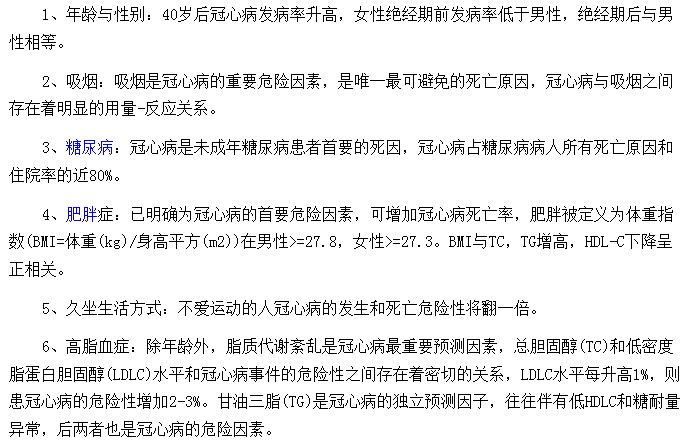 冠心病形成的六大因素都是什么？