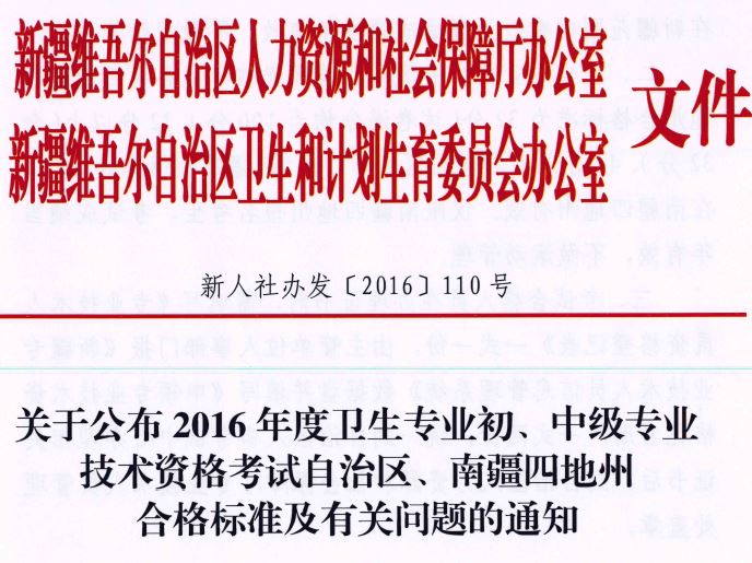 新疆地區(qū)衛(wèi)生資格考試合格標準