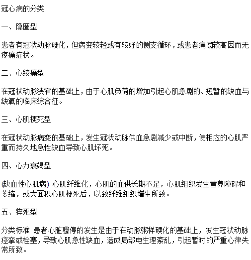 冠心病共分為五類(lèi)！了解一下！