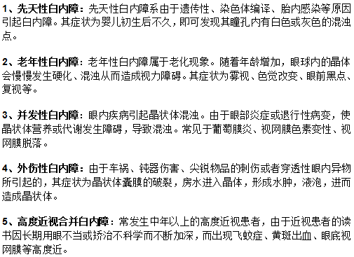 五類(lèi)白內(nèi)障的癥狀及特點(diǎn)介紹