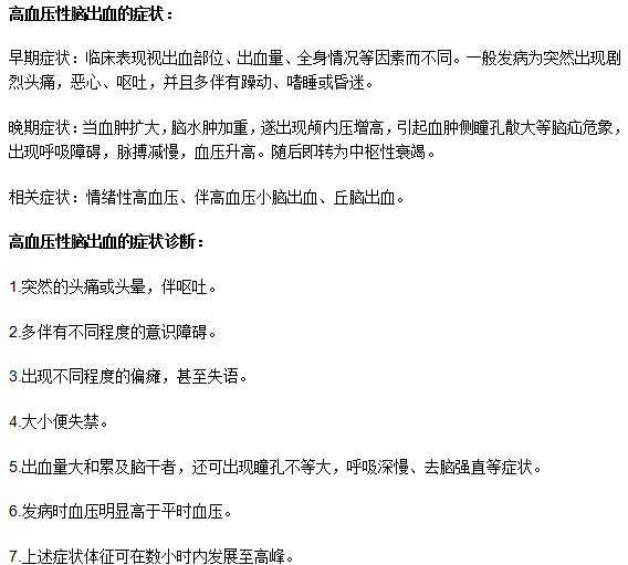 高血壓性腦出血的癥狀表現(xiàn)有什么？如何診斷