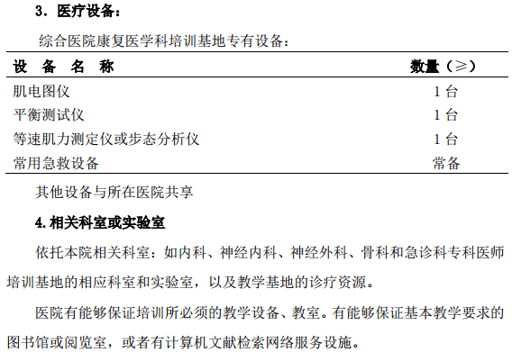 康復醫(yī)學科?？漆t(yī)師培訓基地標準