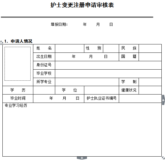 2018護(hù)士變更注冊(cè)表格