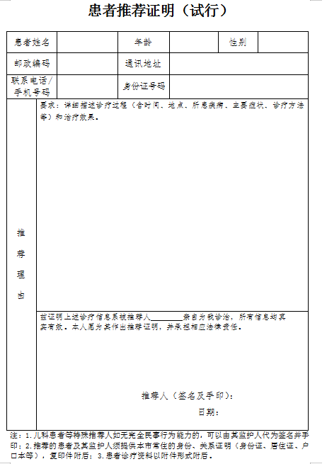 中醫(yī)醫(yī)術(shù)確有專(zhuān)長(zhǎng)醫(yī)師資格患者推薦證明填寫(xiě)方式（上海市）