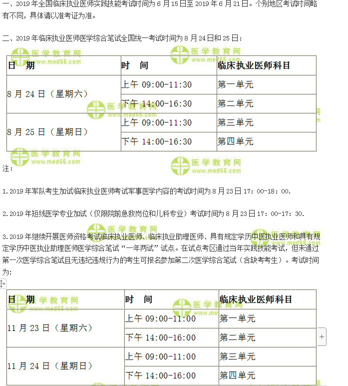 臨床執(zhí)業(yè)醫(yī)師考試時(shí)間