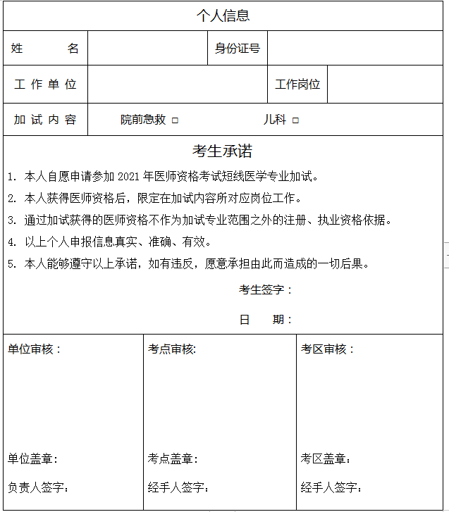 2021年醫(yī)師資格考試短線醫(yī)學(xué)專業(yè)加試申請(qǐng)表