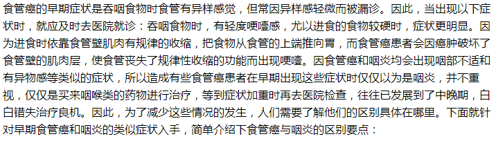 如何鑒別是食管癌還是慢性咽炎？一文了解！