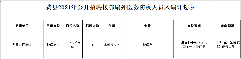 2021年度臨沂市費縣（山東?。┕_招聘援鄂編外醫(yī)務防疫人員崗位計劃