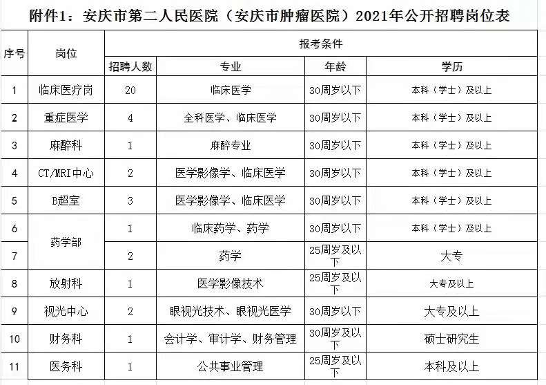 2021年度安徽省安慶市第二人民醫(yī)院招聘專(zhuān)業(yè)技術(shù)人員崗位計(jì)劃