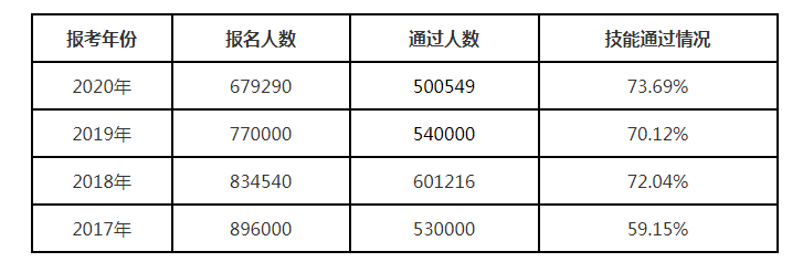 2020年技能通過(guò)情況